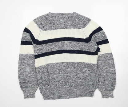 Gratis Mens Grey Round Neck Striped Acrylic Pullover Jumper Size S Long Sleeve