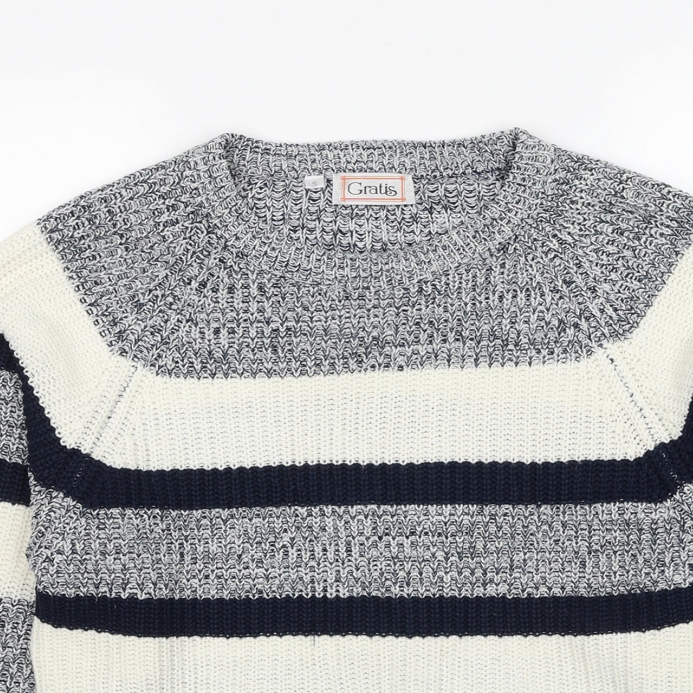 Gratis Mens Grey Round Neck Striped Acrylic Pullover Jumper Size S Long Sleeve