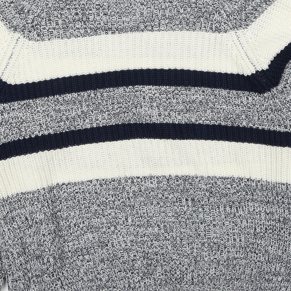 Gratis Mens Grey Round Neck Striped Acrylic Pullover Jumper Size S Long Sleeve