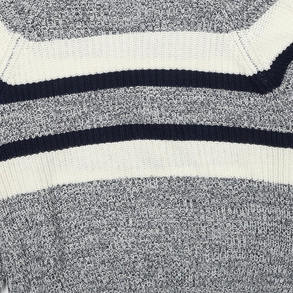 Gratis Mens Grey Round Neck Striped Acrylic Pullover Jumper Size S Long Sleeve