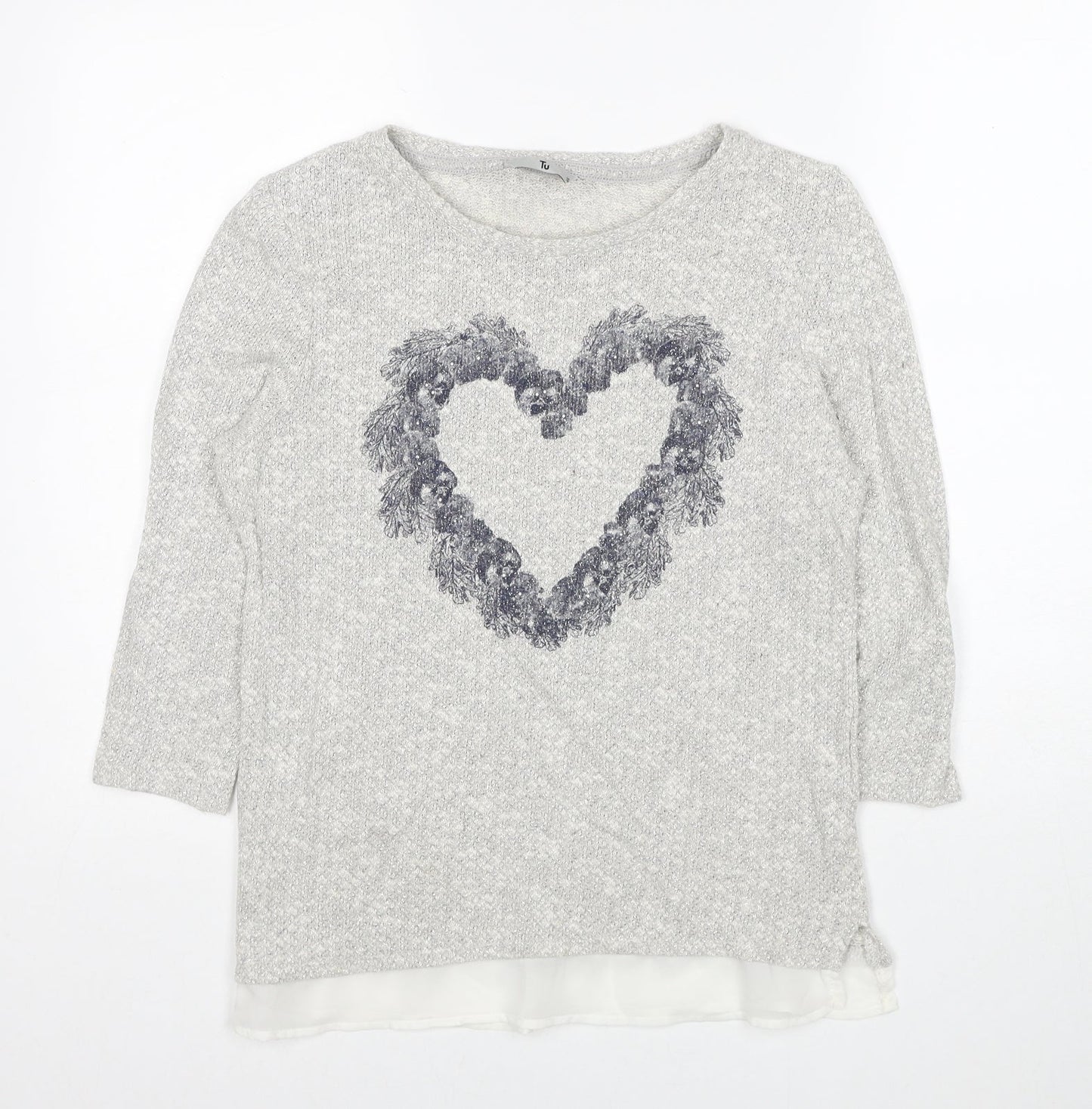 TU Womens Grey Boat Neck Cotton Pullover Jumper Size 10 - Heart