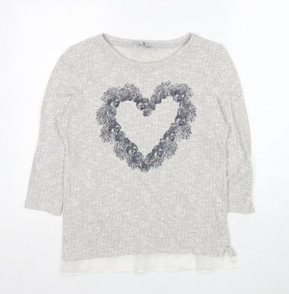 TU Womens Grey Boat Neck Cotton Pullover Jumper Size 10 - Heart