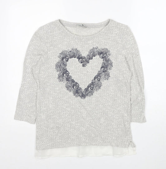 TU Womens Grey Boat Neck Cotton Pullover Jumper Size 10 - Heart