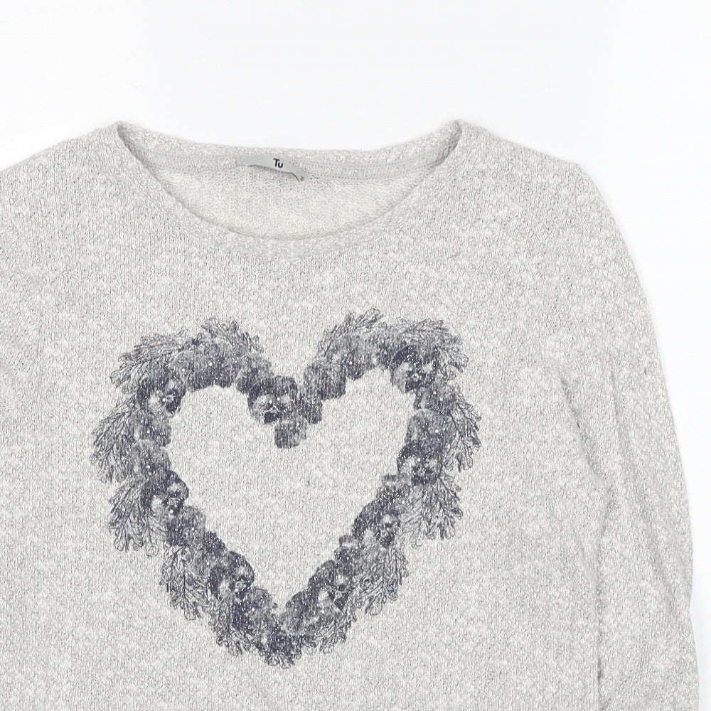 TU Womens Grey Boat Neck Cotton Pullover Jumper Size 10 - Heart