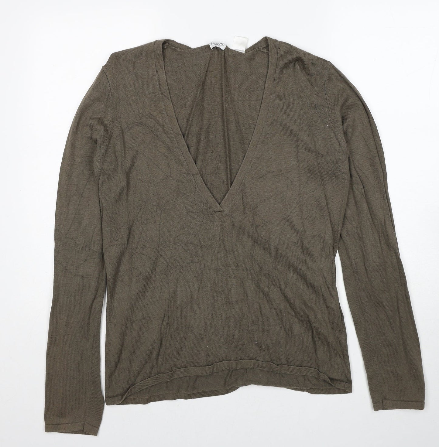 La Redoute Womens Green V-Neck Cotton Pullover Jumper Size 14 - Size 14-16