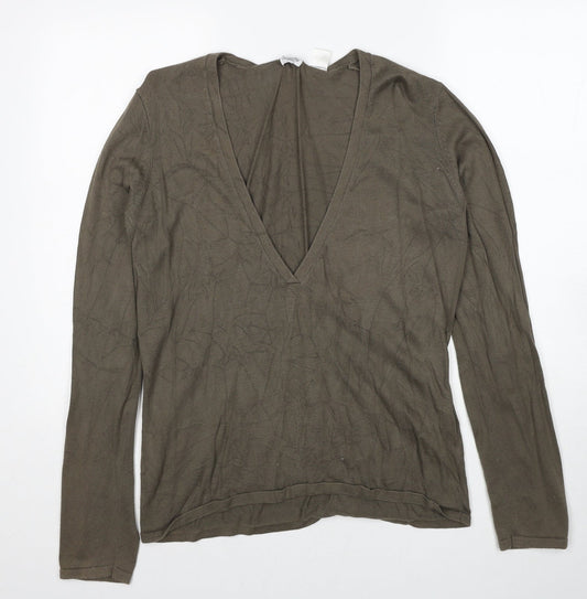 La Redoute Womens Green V-Neck Cotton Pullover Jumper Size 14 - Size 14-16