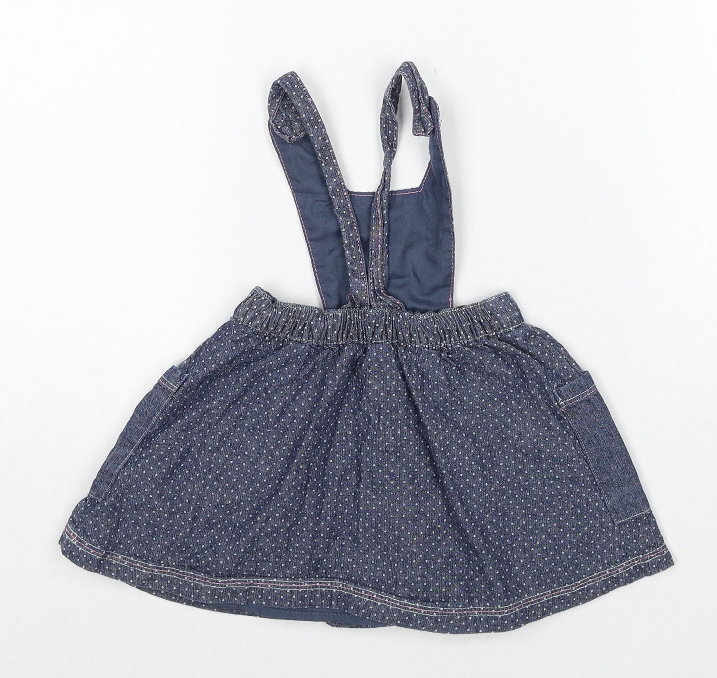 Nutmeg Girls Blue Polka Dot Cotton Pinafore/Dungaree Dress Size 3-6 Months Square Neck Button