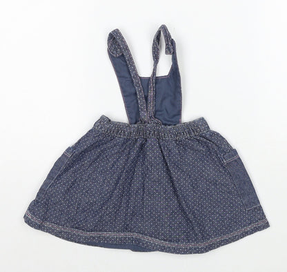 Nutmeg Girls Blue Polka Dot Cotton Pinafore/Dungaree Dress Size 3-6 Months Square Neck Button