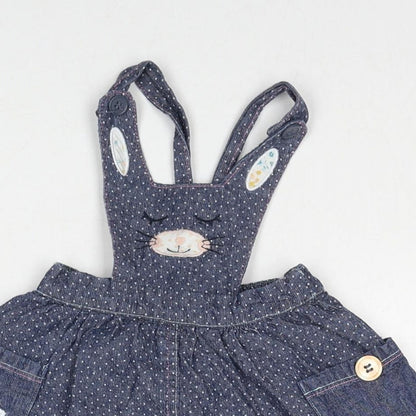 Nutmeg Girls Blue Polka Dot Cotton Pinafore/Dungaree Dress Size 3-6 Months Square Neck Button