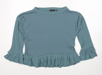 Boohoo Womens Blue Round Neck Polyester Pullover Jumper Size 10