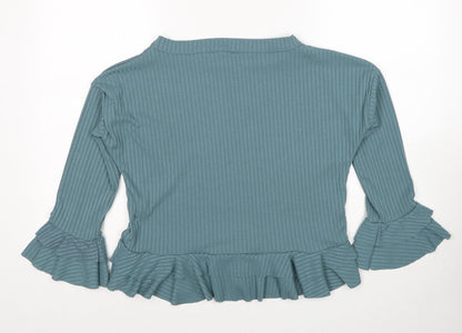 Boohoo Womens Blue Round Neck Polyester Pullover Jumper Size 10