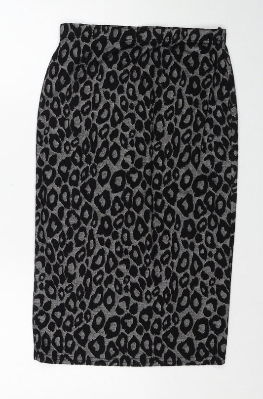 Atmosphere Womens Black Animal Print Polyester Straight & Pencil Skirt Size 8 - Leopard Pattern