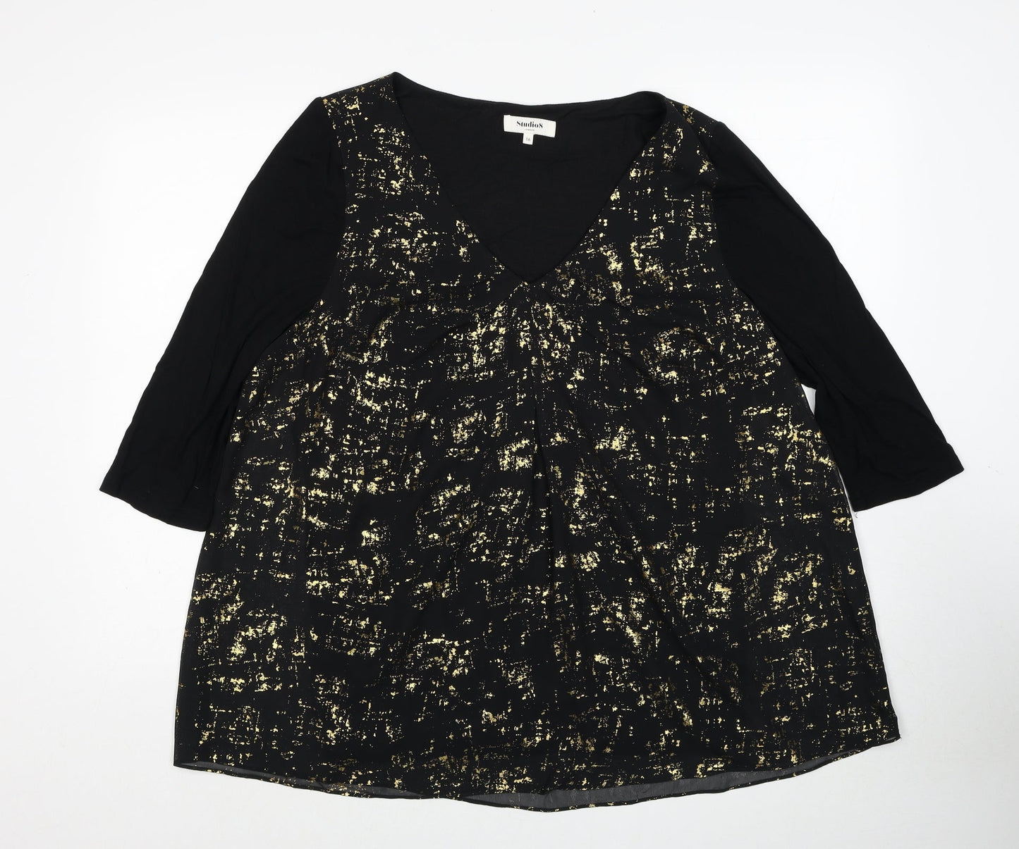 Studio8 Womens Black Polyester Basic Blouse Size 16 V-Neck