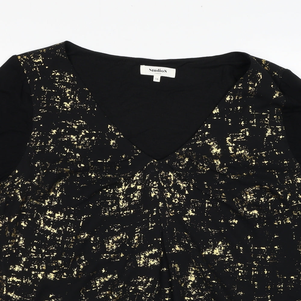 Studio8 Womens Black Polyester Basic Blouse Size 16 V-Neck