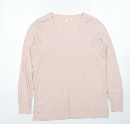 Gap Womens Pink V-Neck Nylon Pullover Jumper Size M