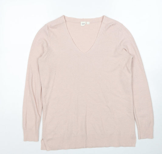Gap Womens Pink V-Neck Nylon Pullover Jumper Size M
