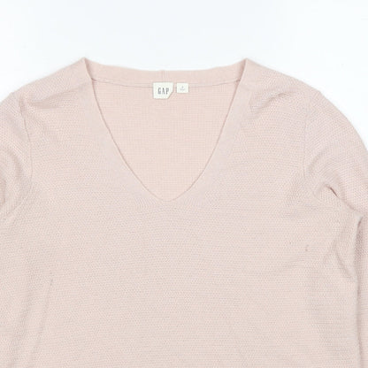 Gap Womens Pink V-Neck Nylon Pullover Jumper Size M