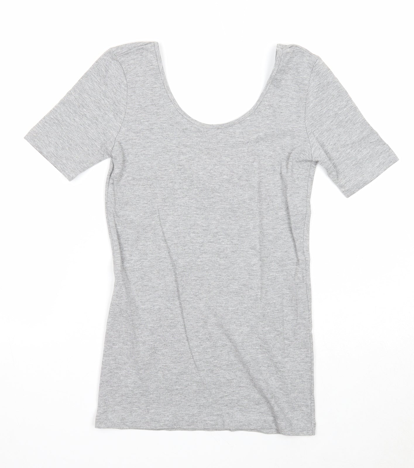 FOREVER 21 Womens Grey Cotton Basic T-Shirt Size S Round Neck - Open Back
