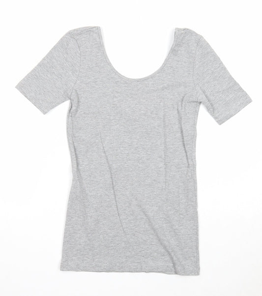 FOREVER 21 Womens Grey Cotton Basic T-Shirt Size S Round Neck - Open Back