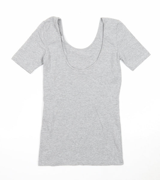 FOREVER 21 Womens Grey Cotton Basic T-Shirt Size S Round Neck - Open Back