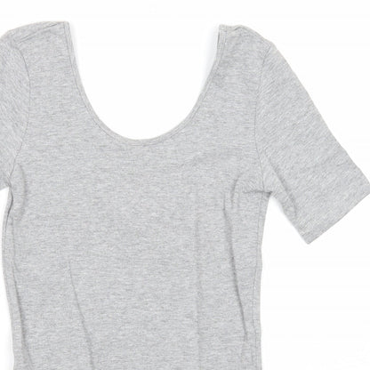 FOREVER 21 Womens Grey Cotton Basic T-Shirt Size S Round Neck - Open Back