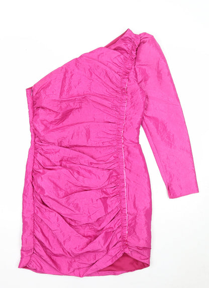 Pins & Needles Womens Pink Polyester Bodycon Size S One Shoulder Zip