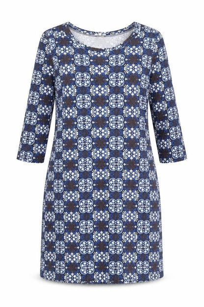 River Island Womens Blue Geometric Viscose A-Line Size 8 Round Neck Pullover
