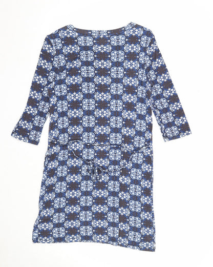 River Island Womens Blue Geometric Viscose A-Line Size 8 Round Neck Pullover