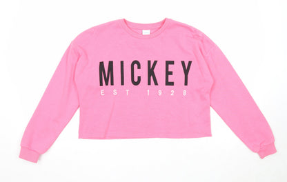 George Girls Pink Cotton Pullover Sweatshirt Size 12-13 Years Pullover - Mickey Mouse, Cropped