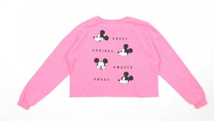 George Girls Pink Cotton Pullover Sweatshirt Size 12-13 Years Pullover - Mickey Mouse, Cropped