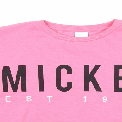 George Girls Pink Cotton Pullover Sweatshirt Size 12-13 Years Pullover - Mickey Mouse, Cropped