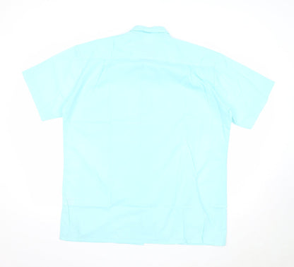 Zero Mens Blue Polyester Button-Up Size XL Collared Button