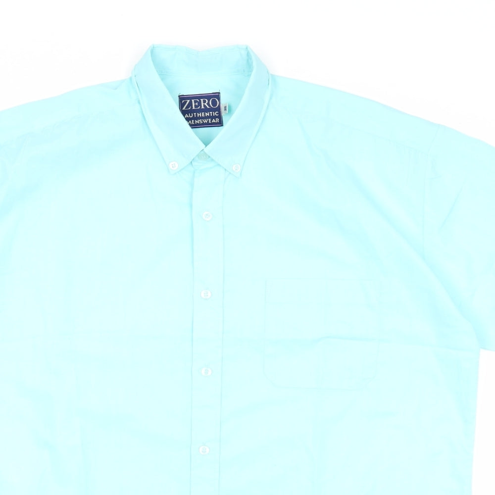 Zero Mens Blue Polyester Button-Up Size XL Collared Button