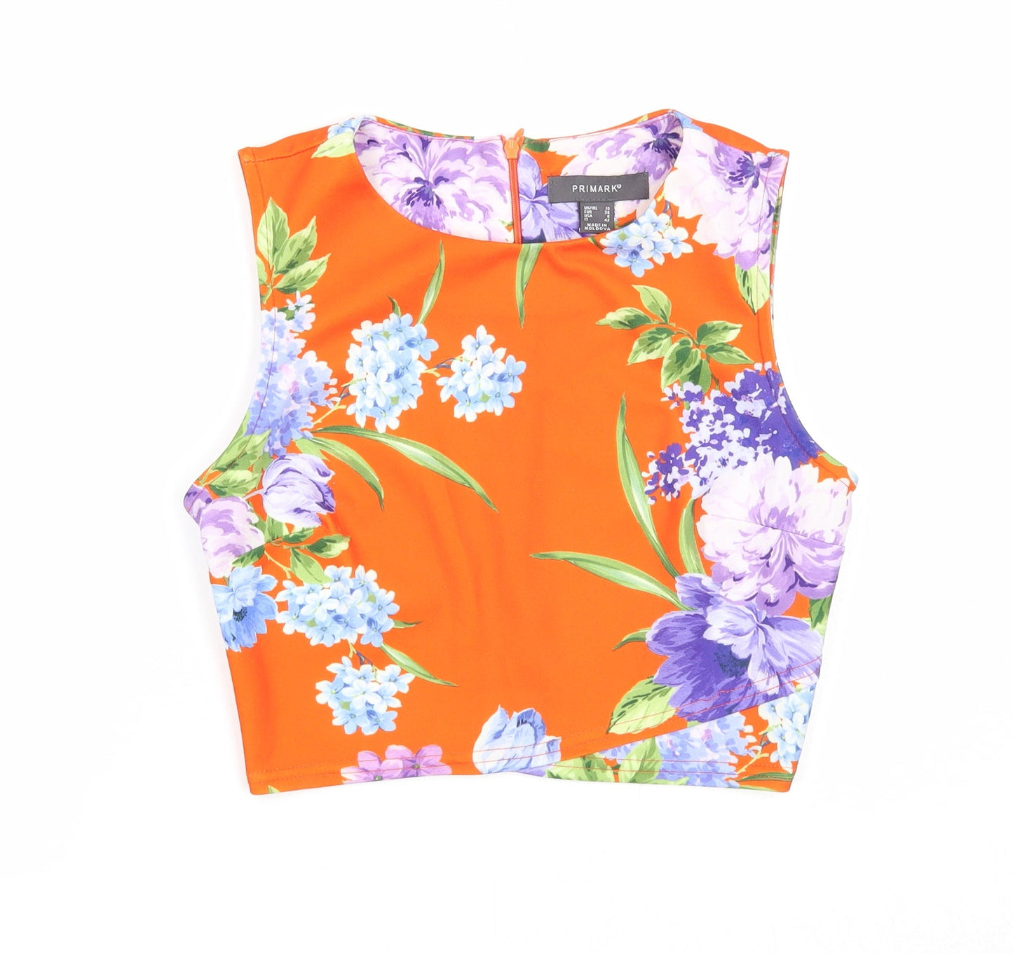 Primark Womens Orange Floral Polyester Cropped Tank Size 10 Round Neck