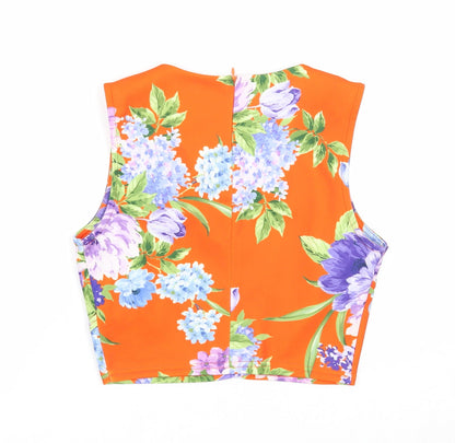 Primark Womens Orange Floral Polyester Cropped Tank Size 10 Round Neck