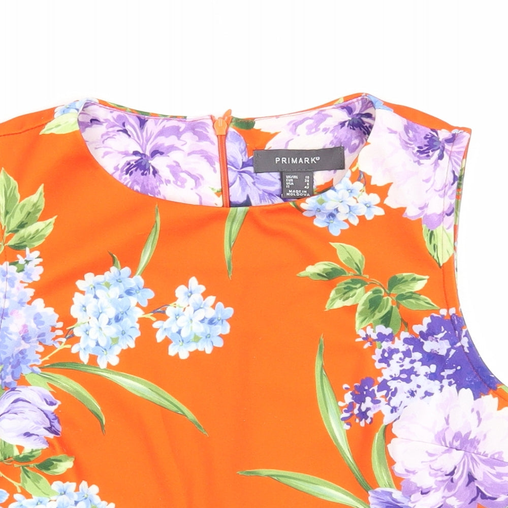 Primark Womens Orange Floral Polyester Cropped Tank Size 10 Round Neck