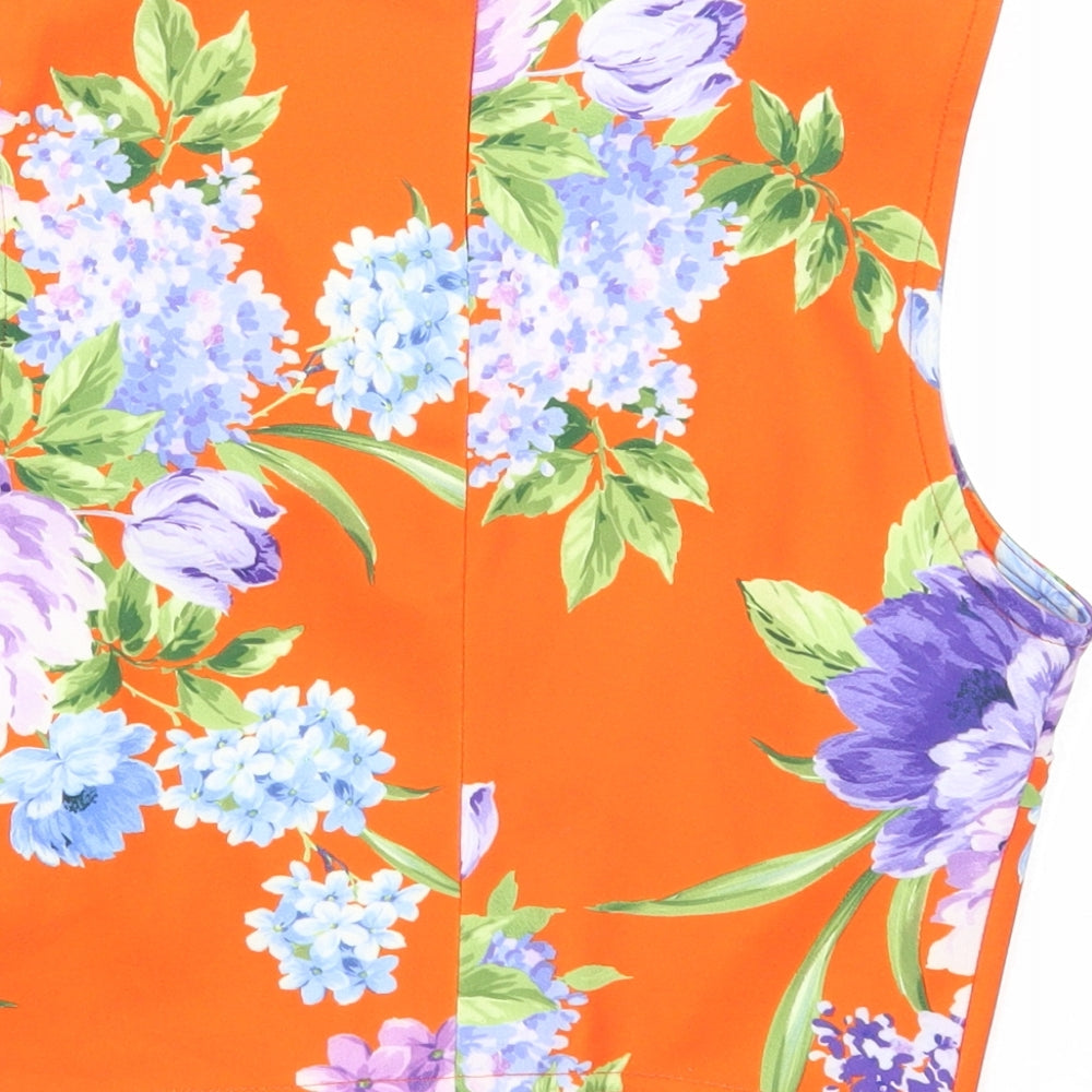 Primark Womens Orange Floral Polyester Cropped Tank Size 10 Round Neck