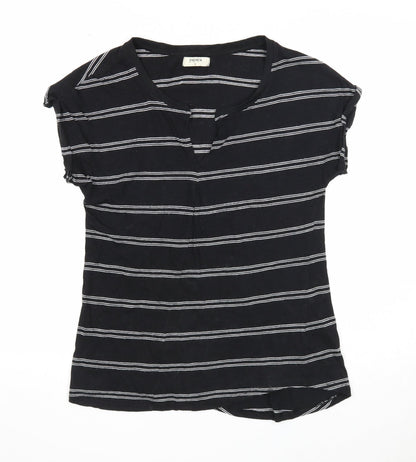 Papaya Womens Black Striped Cotton Basic Blouse Size 8 V-Neck