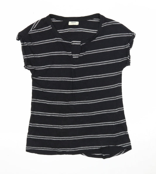 Papaya Womens Black Striped Cotton Basic Blouse Size 8 V-Neck