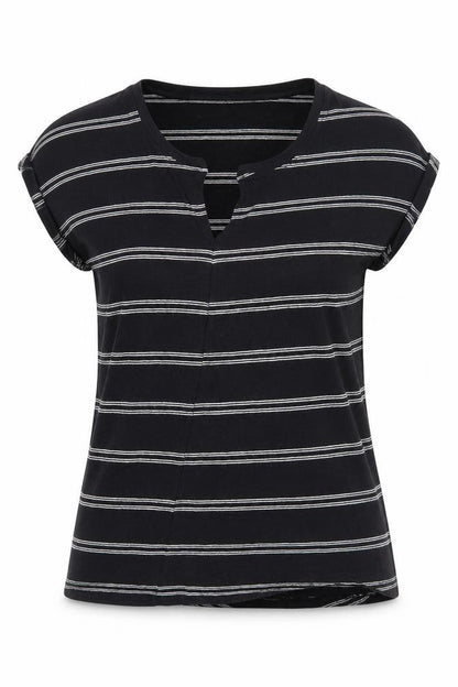 Papaya Womens Black Striped Cotton Basic Blouse Size 8 V-Neck