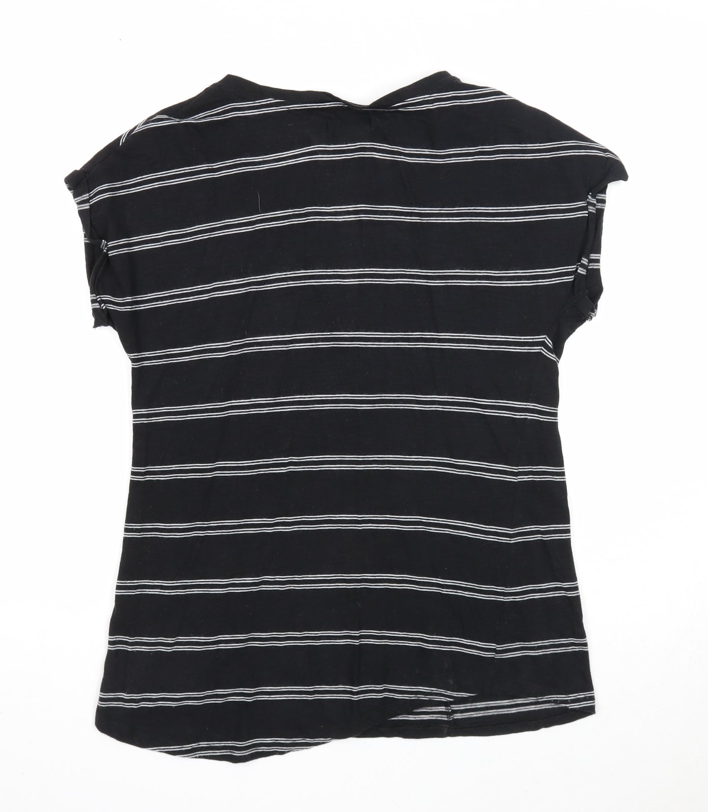 Papaya Womens Black Striped Cotton Basic Blouse Size 8 V-Neck