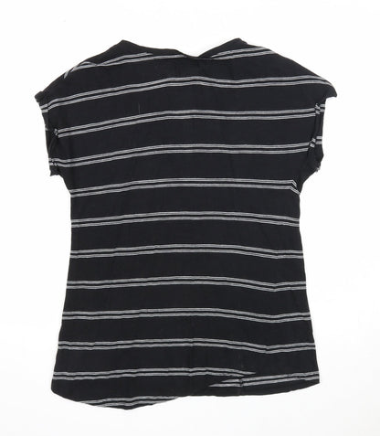 Papaya Womens Black Striped Cotton Basic Blouse Size 8 V-Neck