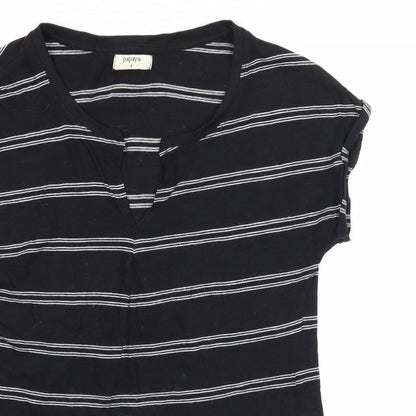 Papaya Womens Black Striped Cotton Basic Blouse Size 8 V-Neck