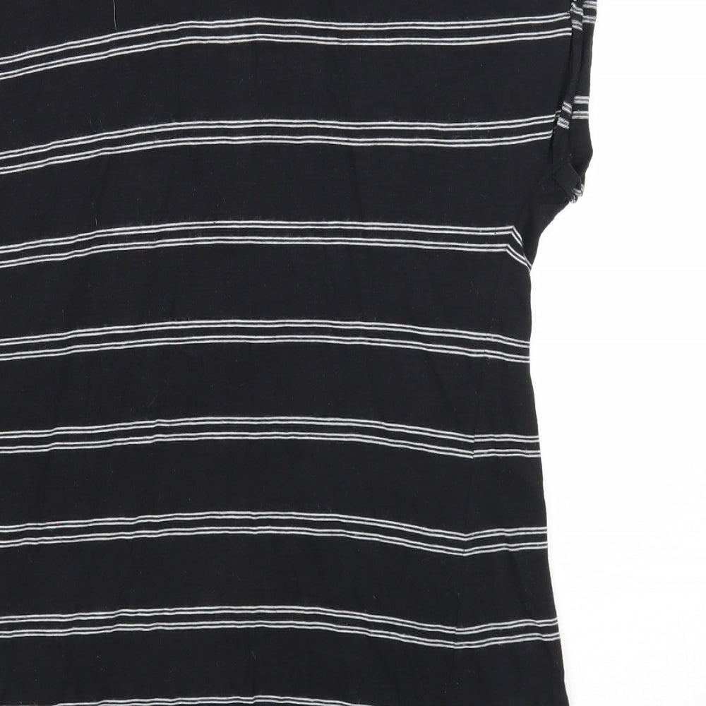 Papaya Womens Black Striped Cotton Basic Blouse Size 8 V-Neck