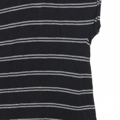 Papaya Womens Black Striped Cotton Basic Blouse Size 8 V-Neck