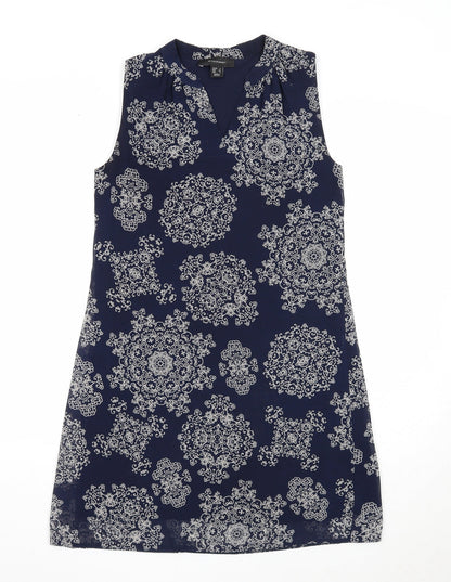 Atmosphere Womens Blue Geometric Polyester A-Line Size 6 V-Neck Pullover