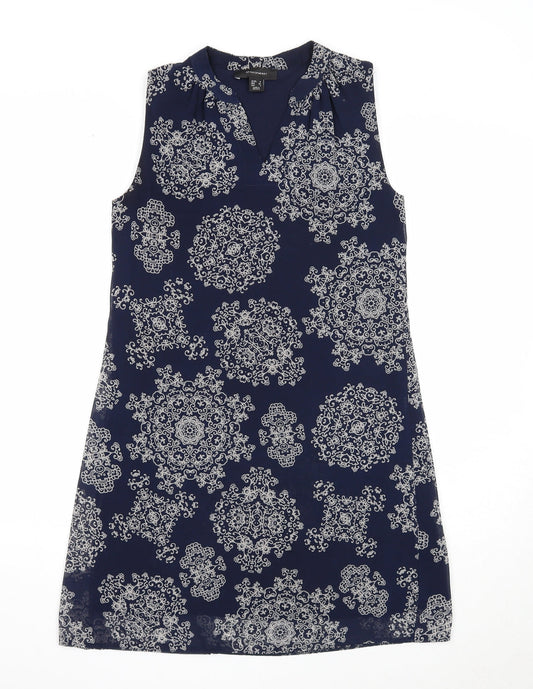 Atmosphere Womens Blue Geometric Polyester A-Line Size 6 V-Neck Pullover