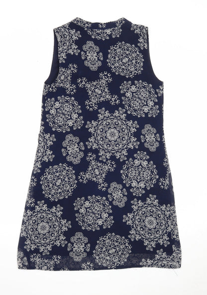 Atmosphere Womens Blue Geometric Polyester A-Line Size 6 V-Neck Pullover