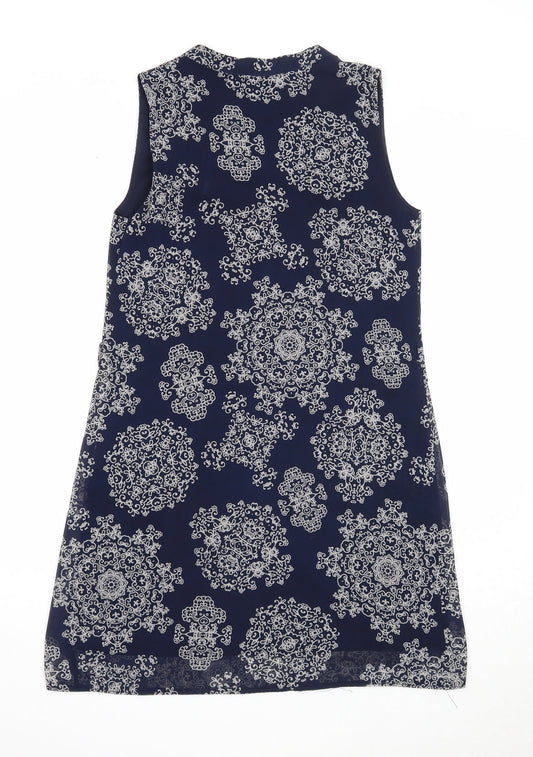 Atmosphere Womens Blue Geometric Polyester A-Line Size 6 V-Neck Pullover