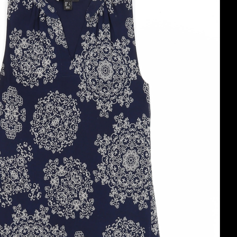 Atmosphere Womens Blue Geometric Polyester A-Line Size 6 V-Neck Pullover